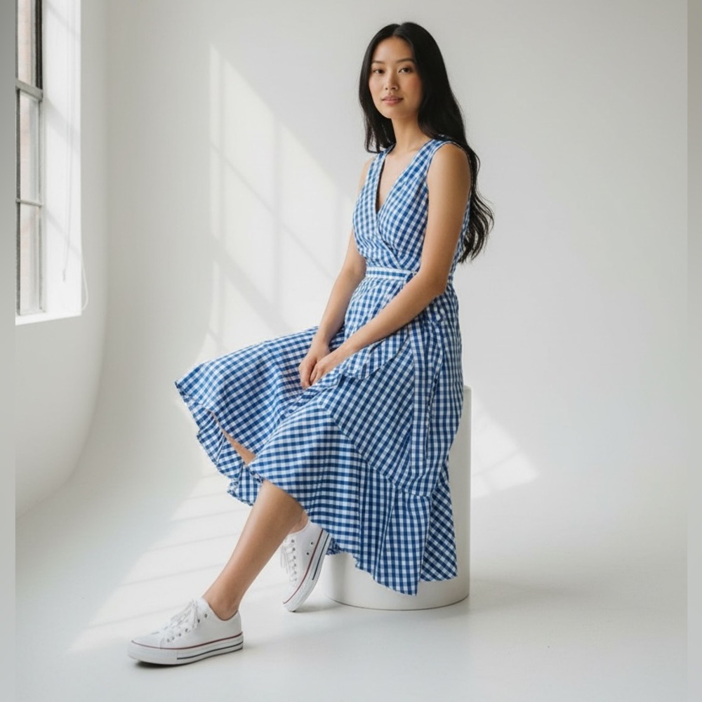 J.Crew V-neck ruffle wrap maxi dress in cotton poplin size 0